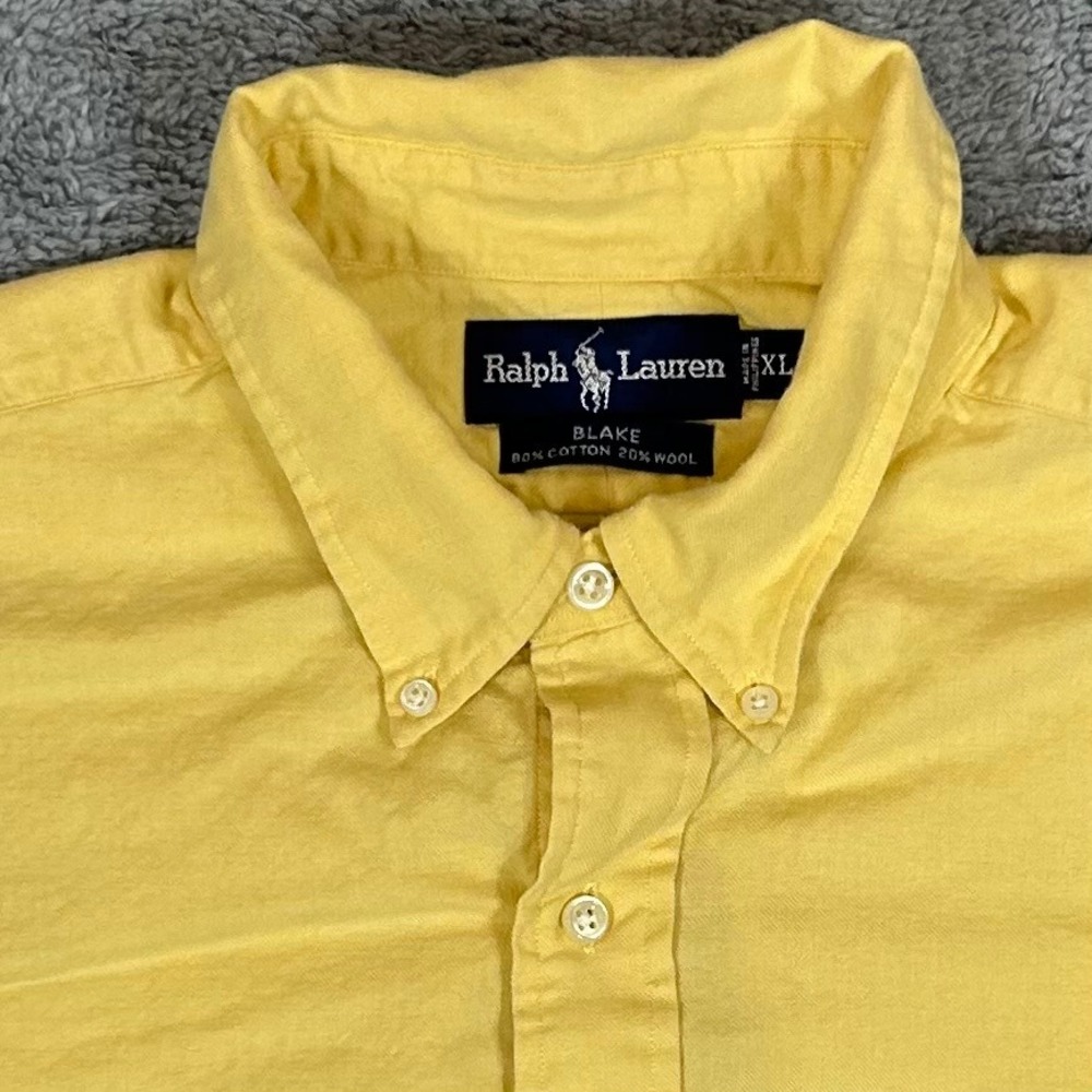 Ralph Lauren Blake Yellow Cotton Wool Blend Button Down Shirt Mens XL